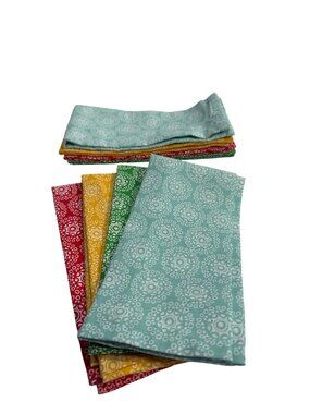 Cotton Cloth Napkins Set Multicolor Square Geometric Print 18x18 Inch Set of 8